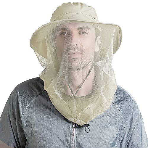 Peicees Head Net Hat for Men Women Adventure Fishing Hat Safari Hat for Hunting Camping Hiking (Beige)