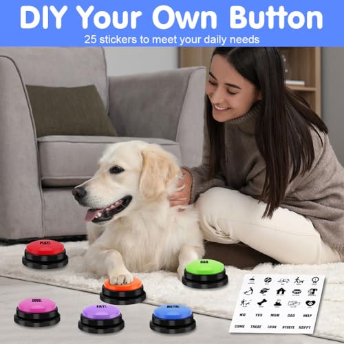 vsshe Buzzer mit Aufnahmefunktion, Haustier Talking Training Antwort Buzzer, 7 Farben Buzzers Aufnahmefähige Tasten für Hund Interaktion, 30 Sekunden Aufnahme&Wiedergabe Intelligenzspielzeug für Hunde