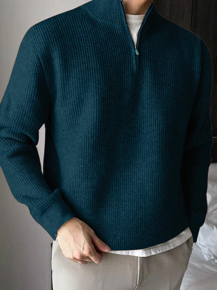 Image of ColorChakra High Neck Woollen Sweater for Mens Half Zip Wool Cardigan Plus Size M to 5XL