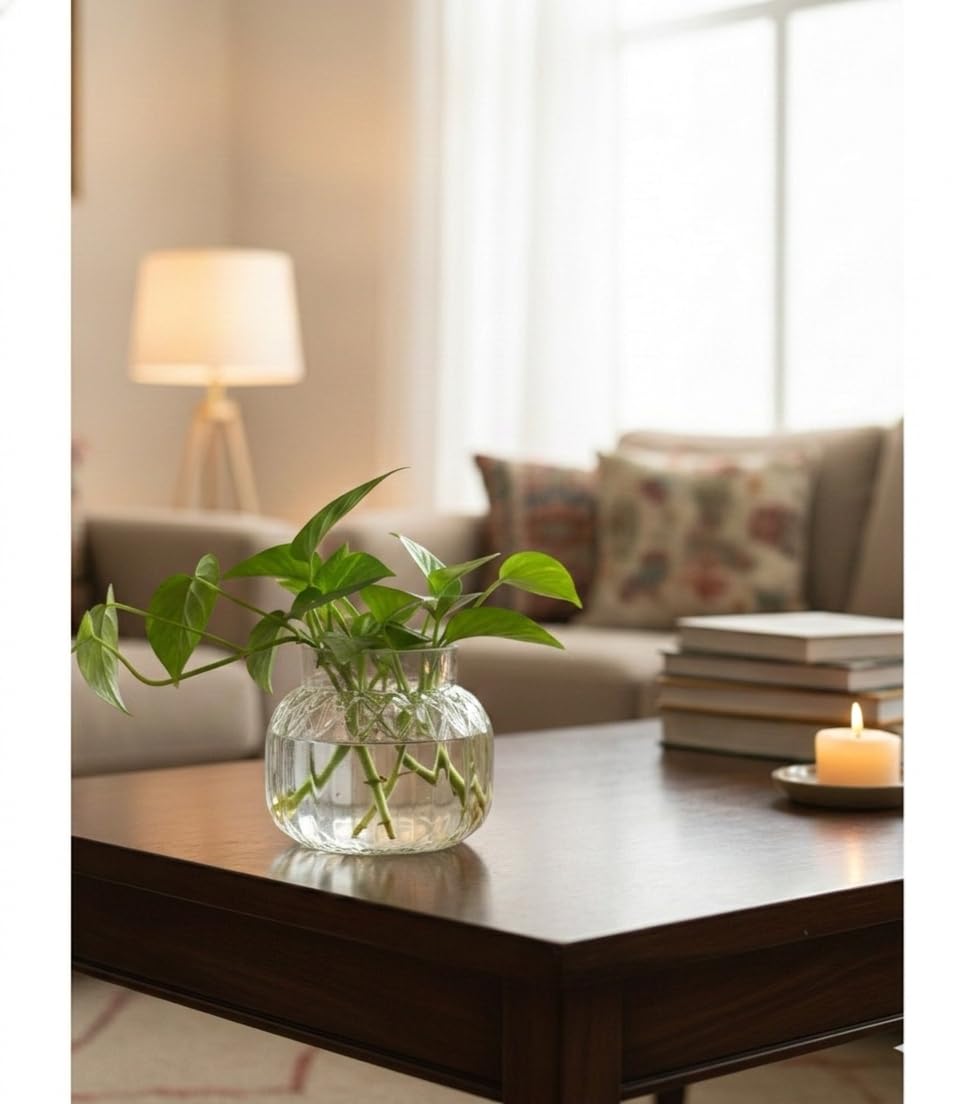 Mini Glass vase Ribbed Style Modern Decorative Vases Home Decor | Table Centerpiece | Dining Table | Wedding Arrangements (4 inch Height, 5 inch Width Clear Vase Too Small in Size)