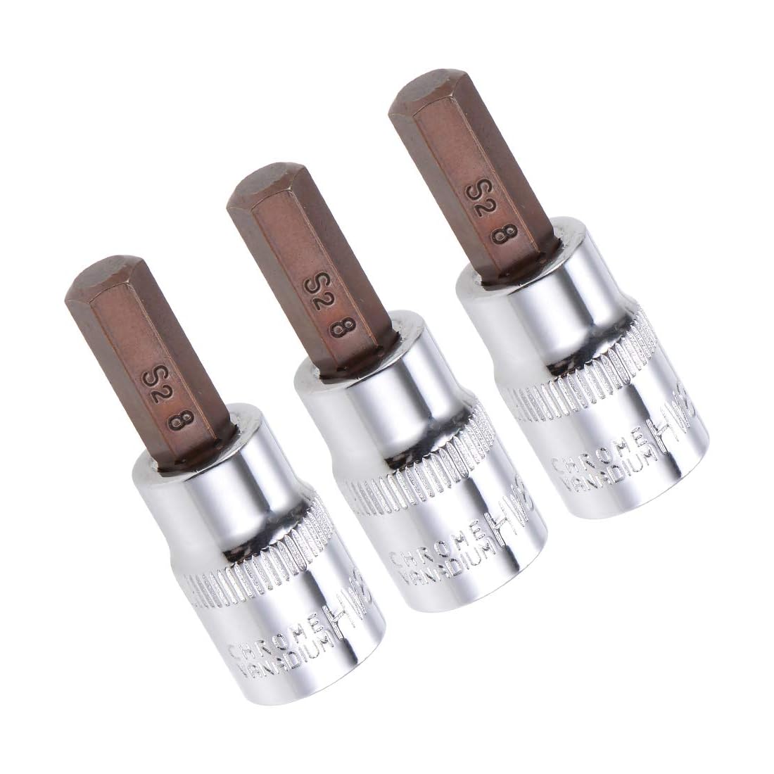 TA-VIGOR 3Pcs Hex Bit Socket, 3/8" Drive x H8 (8mm) Allen Key Socket, Premium S2 Steel Bits, Hex Bit with 48mm Length for Ratchet Wrench, Torque Wrench, Slide Bar, Impact Power Drills