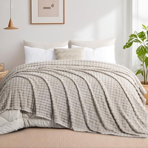 RUIKASI Bubble Decke Kuscheldecke Flauschig Beige - Weiche Sofadecke & Couchdecke 230x270 cm aus Plüsch… – Ansicht 2