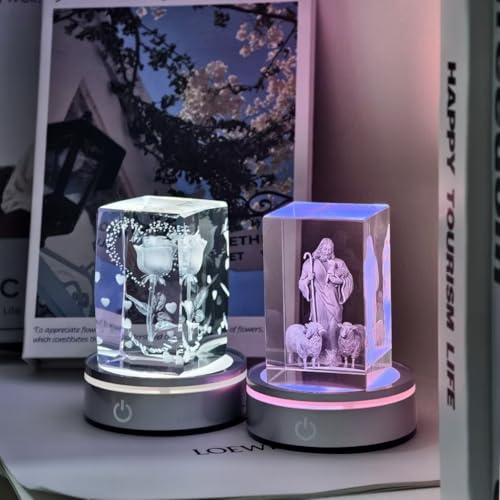 Image of 2Pcs LED Light Base, RGB Multicolor Round Lighted Display Stand, Non-slip Pedestal, USB & Battery Operated, for 3D Photo Crystal Glass Art, Spherical Artwork, Tumbler & Holiday Party Decoration