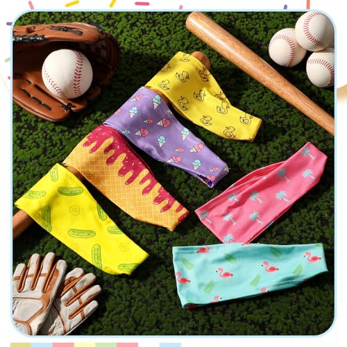 Image of Riceshoot 6 Pack Ice Cream Baseball Headbands with 6 Fun Colorful Patterns Breathable Elastic Sports Sweatbands for Men Women Basketball Soccer Football Workout Team Gifts