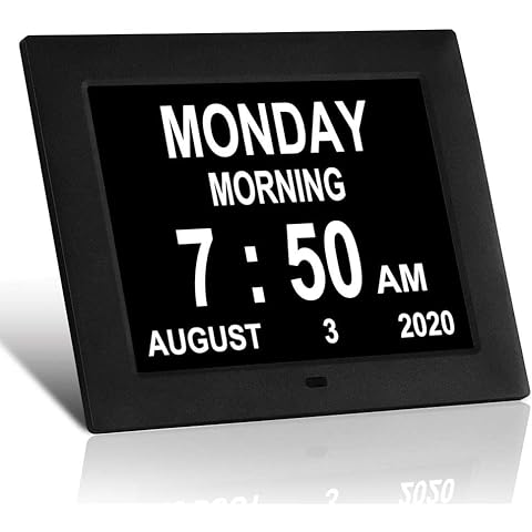 Gsituk 8 Inch Digital Calendar Day Date Clock - 12 Alarm Options ,Extra Large Non-Abbreviated Day&Month Memory Loss Clock for Seniors ,Dementia,Impaired Vision (Black) … Cover