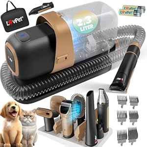 KESSER® Dog Clipper with Vacuum Cleaner Quiet Clipper with Battery Pet Care Set with Accessories for Dogs and Cats Pet Hair Trimmer 7-in-1 2.3L Dust Container and 7 Care Tools