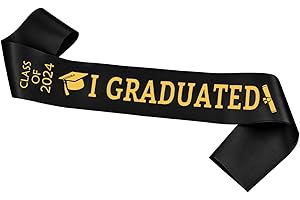 Black Graduation Sash with Gold Glitter 'I Graduated' for Class of 2024, Ideal Graduation Decoration