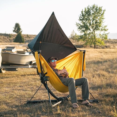 Image of anymaka Set Up in 3 Seconds Swing Chair with Stand，Outdoor Indoor Adjustable Portable Aluminum Alloy Hammock Chair (Swing Chair Full Pack Forest Green)