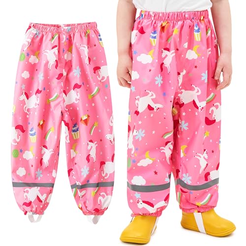 Baogaier Mädchen Matschhose Regenlatzhose Rosa Pferd Buddelhose Ungefüttert Wind-und wasserdichte Dünn Leicht Sport Kinder Regenhose Regenbekleidung mit Reflektor, für 5-6 Jahre, GR.110-116
