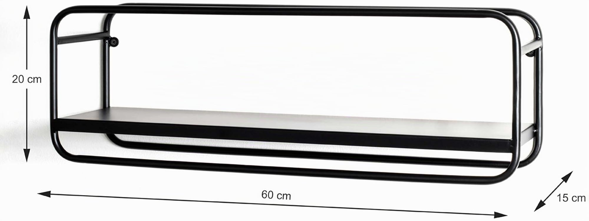 HAKU étagère Murale Noir, métal - Dim.: L 60 cm x H 20 cm x P 15 cm, Style: Modern