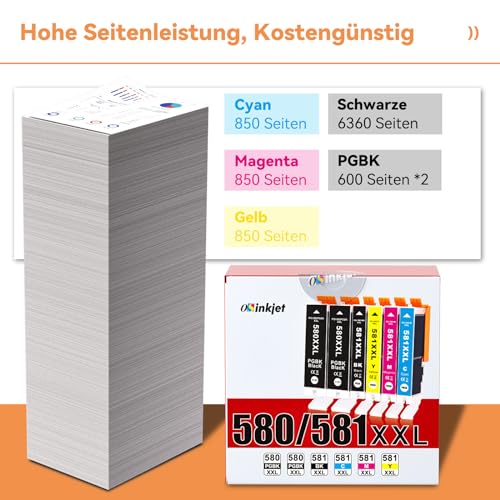 Osinkjet PGI-580 CLI-581 XXL Patronen Kompatibel für Canon TR8550 Druckerpatronen, 580 581 Multipack für Canon Pixma TR7550 TR8500 TS705 TS6350 TS8350 TS8250 TS6150 TS9550 TS6151 (2PGBK BK C M Y)
