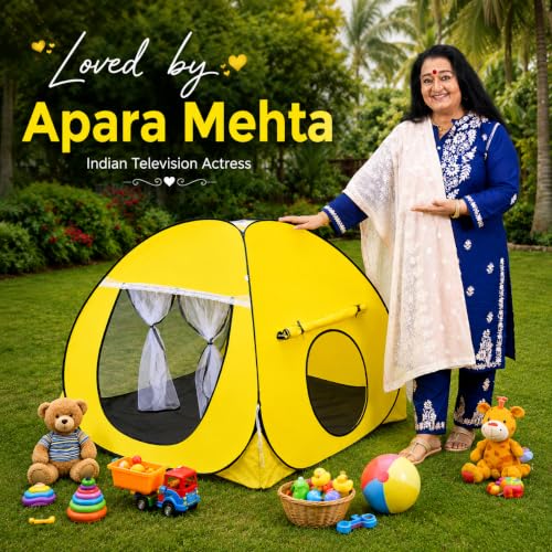Image of Foldable Play Tent House Big SizelPop-Up Indoor & Outdoor Playhouse for Girls Boys| Multi Purpose Tent House for Kids Boys 3 to 10 Years with Fun Patterns Easy Setup & Portable (Yellow)