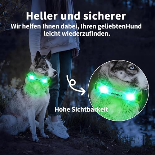 LaRoo Sicherheits LED Leuchtband für Hunde Katzen,LED Licht Blinklicht mit Klettverschluss, Einfach an Halsband Leine und Geschirr zu Befestigen, Wasserdicht Leuchtend Outdoor Sportarten (Grün)