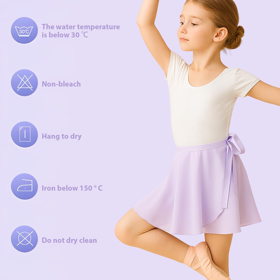 Falda de Ballet niña Chiffon transpirable suave cintura ajustable morado gimnasia