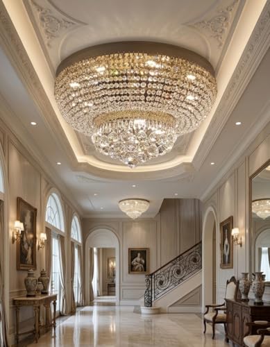 Image of Sanleen Crystal LED Double Height Chandelier /Jhoomar for Living Room and Home Decor(Golden, 24inch Width and Height 28.inch)