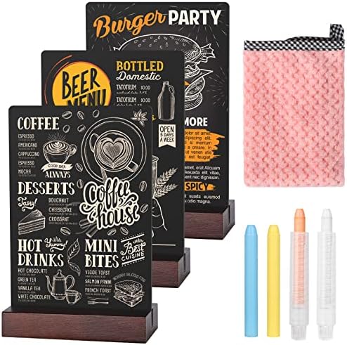 Mini Chalkboard Signs with Stand, 4 X 6 Inch Vintage Wooden Tabletop Chalkboard Sign with Base Stand, 3 Pack Rectangle Blackboard for Event Decorations, Table Numbers, Food Signs, Wedding Signs