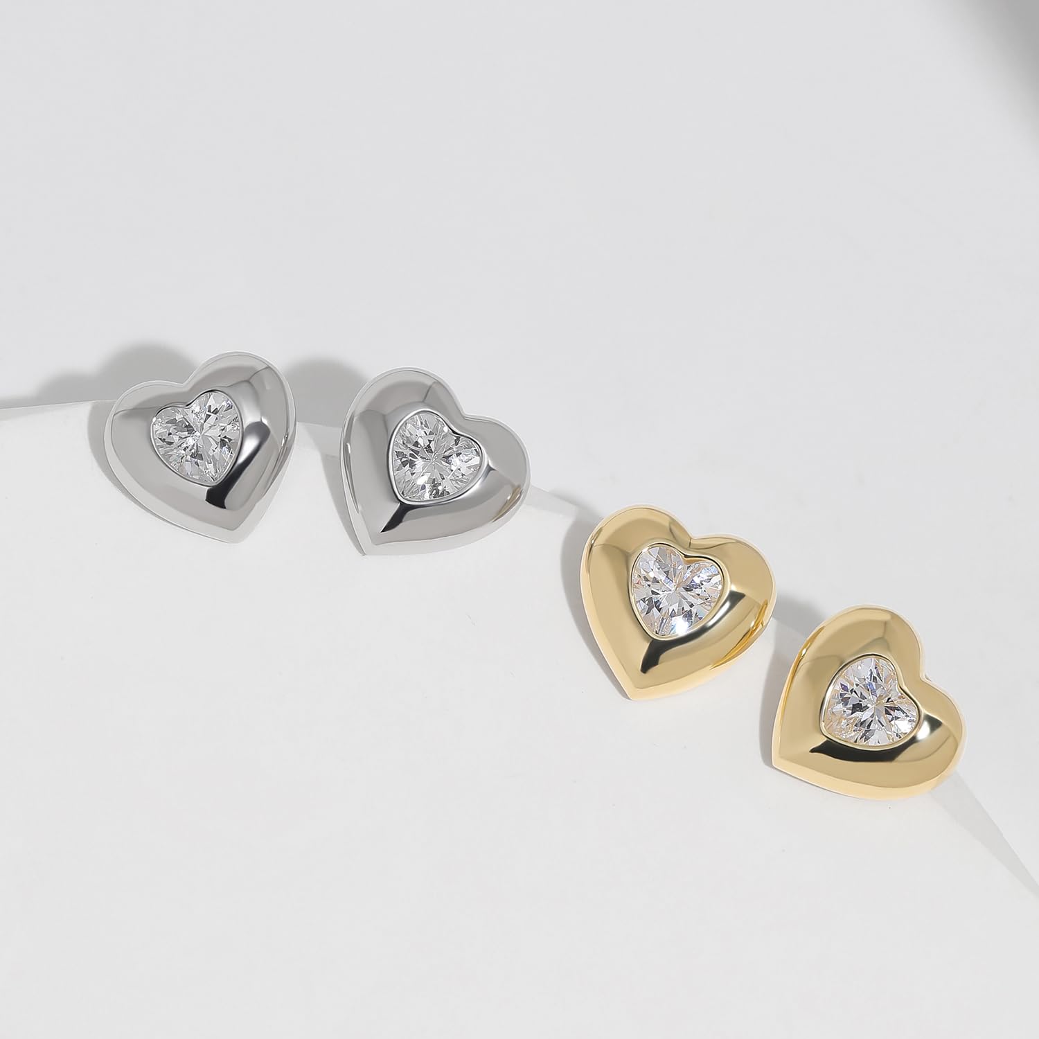 Meissa Orecchini argento 925 donna Orecchini cuore con zirconi placcati oro Orecchini anallergici Gioielli d'autunno Regalo ragazze adolescenti, Oro