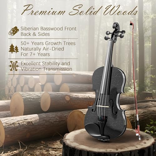 Image of 4 /4 Beginner Violin Kit for Adults, Complete Full Size Violin Set with Portable Case, Bow, Rosin, Black