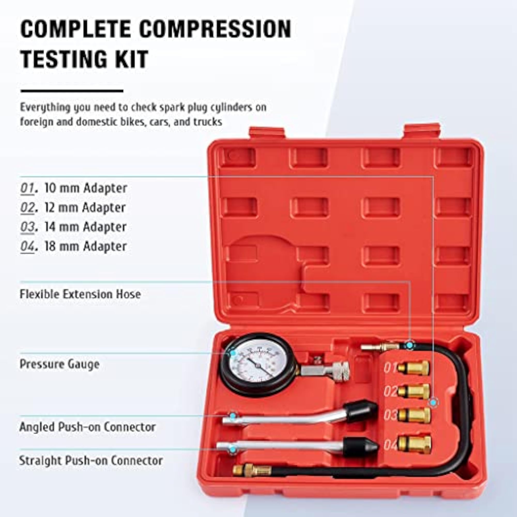 8 Pcs Diesel Engine Compression Gauge Tester Kit