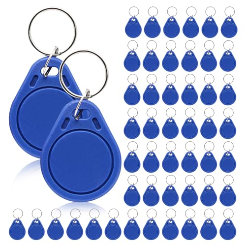 RFID Key Fobs 125KHz 50 PCS, T5577 Proximity ID Tag Rewritable Keypad Card Door Lock Entry Access Control System Fob Tag Wholesale (Blue)