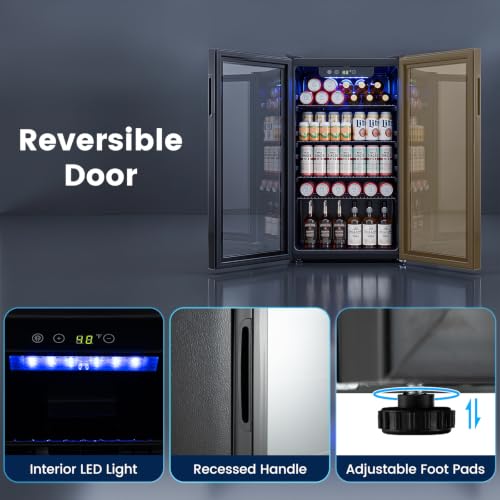 Image of COSTWAY 3.2 Cu.Ft Compact Beverage Refrigerator with Glass Door, 90 L | Mini Fridge with 4 Adjustable Shelves & Digital Temperature Control for Beer, Soda, Wine, Drink Cooler for Home, Kitchen, Bar