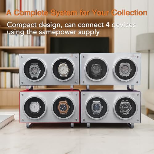 Image of MOZSLY Double Watch Winder for Automatic Watches with Quiet Motor 12 Rotation Mode Setting AC Adapter or Battery Powered PU Leather
