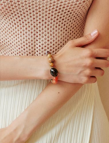 Boho Colorful Beaded Bracelets for Women, Handmade Gemstone Bead Stackable Bracelet, Summer Women Beach Beads Bracelets Natural Healing Relax Stone Bracelets Unique Gifts for Mother2