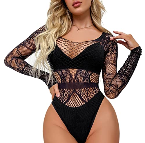Bommi Fairy Damen Body Sexy Sheer Mesh Langarm Bodysuit Bluse Tops Overall...