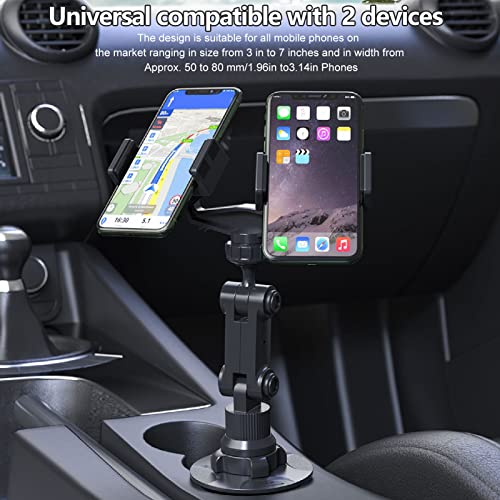 Suporte duplo de copo para celular, suporte giratório de 360°, suporte universal ajustável para 2 te