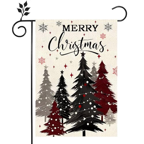 Merry Christmas Garden Flag 12x18 Inch Double Sided Merry Christmas Trees Garden Flag Christmas Tree Snowflake Winter Holiday Yard Outdoor Decorative Flag Outside Christmas Trees Winter Holiday Yard Outdoor Flag