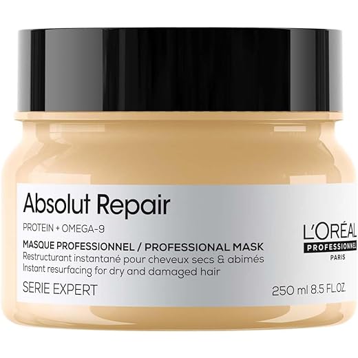 L'Oréal Professionnel Absolut Repair Mask for Dry & Damaged Hair - 250ml | Professional mask for Strengthening and Repairing Hair, With Protein & Omega-9, For Men & Women