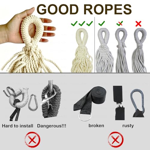 Image of Double Hammock 500 lbs Load Capacity, Polyester Cotton Hammock, Suitable for Patio Porch, Garden and Backyard Relaxation, Indoor & Outdoor Use (Beige)