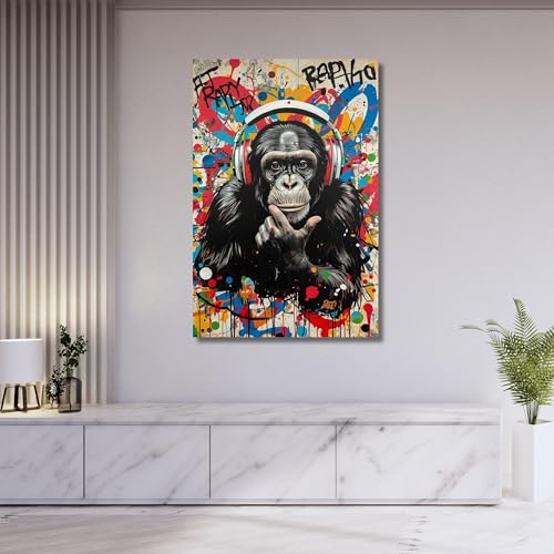Peinture graffiti prête à accrocher DJ Monkey pour décoration murale
