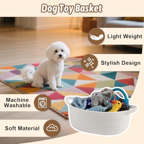 Image of OIAHOMY Small Woven Basket with Gift Bags, Ribbons & DIY Label Card, Baskets for Gifts Empty, Small Rope Basket 12 * 8 * 5IN, Cute Decorative Baskets with Handles for Baby Pets, Toys, White