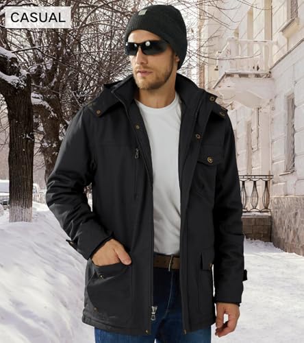 EKLENTSON Men's Winter Coat Fleece Lined Military Jacekt Thick Cotton Parka Jacket Warm Cargo Jacket Work Coat with Hood3