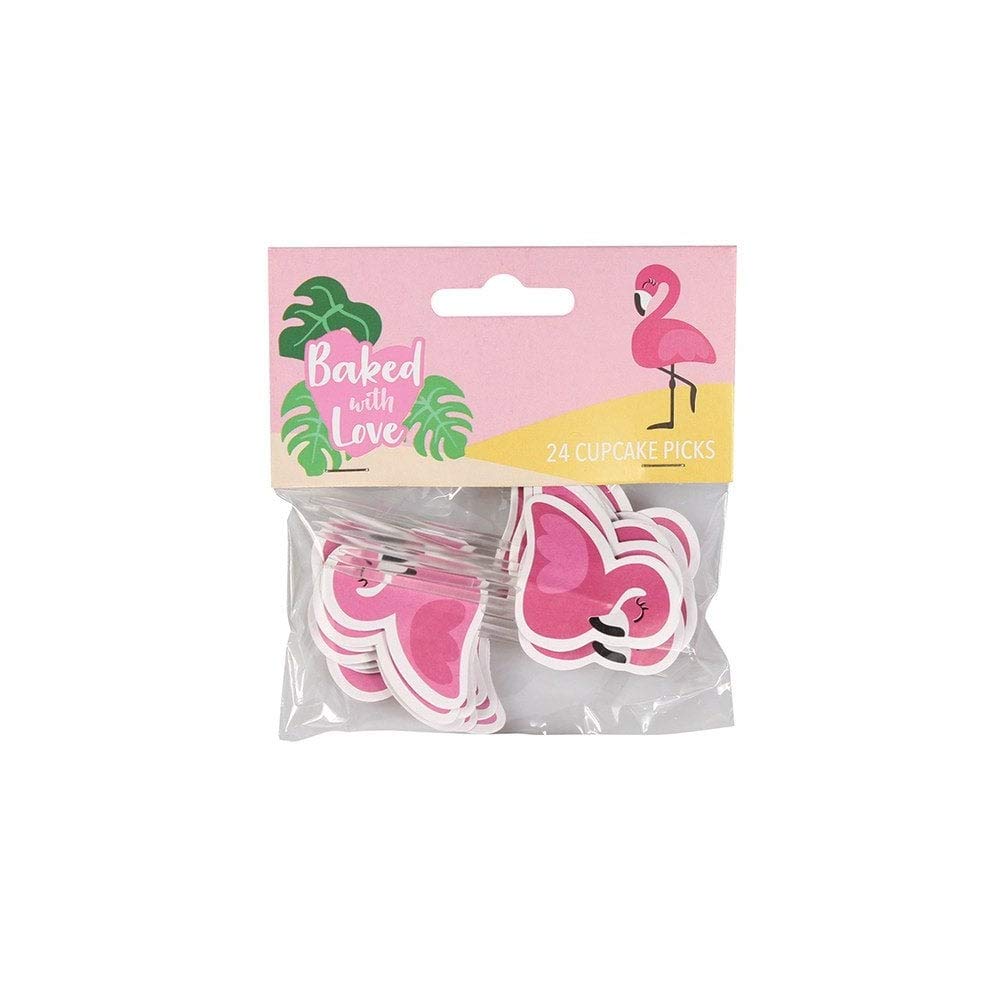 Baked With Love Flamingo Cupcake Picks, Vibrant Pink Flamingo Cake Decorations, Cake Toppers - 24 Pack