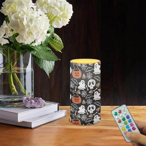 Image of Poceacles Cartoon Ghost Skull Pumpkin Bat LED Flameless Candles Battery Operated Candles with Remote Control Timer Violet Blue Flickering Wick Pillar Tealight for Halloween Decor