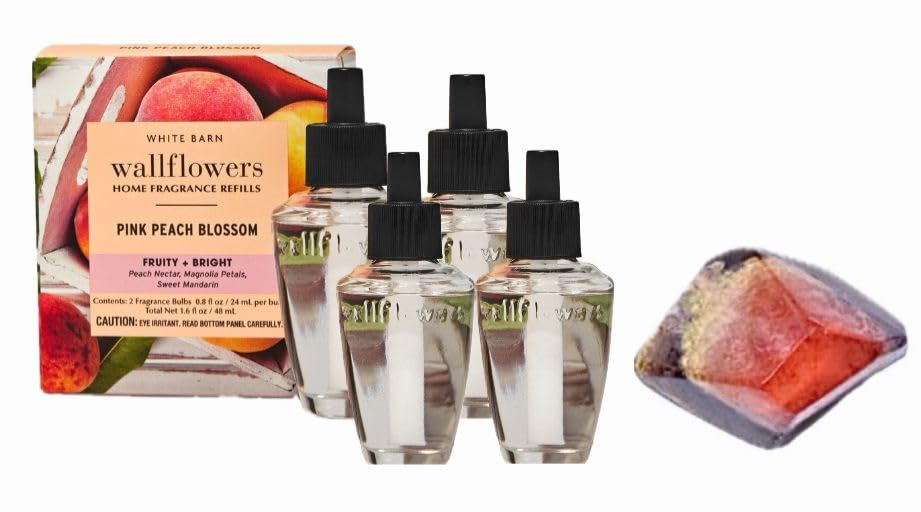 Pink Peach Blossom - White Barn Bath/Body Work - 4 Pack Wallflowers Home Fragrance Refills 0.8 fl oz / 24 mL and Stone Soap Natural (Packaging May Vary)