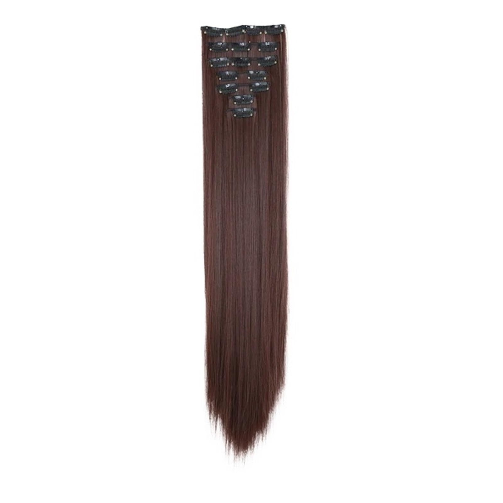 Pezzo di Capelli 7 Clips Extension Capelli Lunghi Lisci Sintetici Clip On Cheveux Clip Naturali Fibra Alta Temperatura Parrucca per Donne(21)