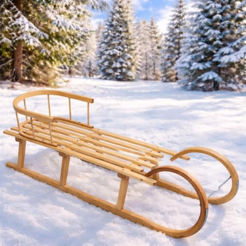 Best for Kids – Holzschlitten | Hörnerrodel 120 cm mit Rückenlehne |...