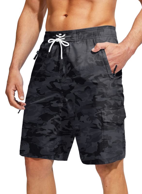 Kayrth Costume da bagno da uomo Quick Dry Board Shorts con 5 tasche Costumi da bagno da uomo - No Mesh Liner, Nero mimetico., XX-Large