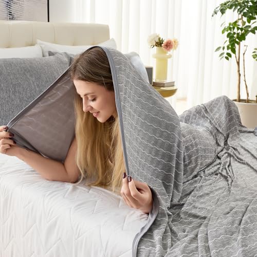 OIGAE Kühldecke 150 x 200cm, leichte Sommerdecke mit Japanische Kältesensorik Q-Max>0.5 Kühlfasern, Nimmt Körperwärme auf… – Ansicht 6