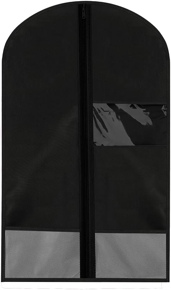 Breathable Dust-Proof Garment Bag with Clear Window and 2 Mesh Pockets, 41"x22.8" Anti-Moth Durable Oxford Cloth Suit Covers with Zipper for Suit, Dresses, Linens, Storage or Travel(M, Black)