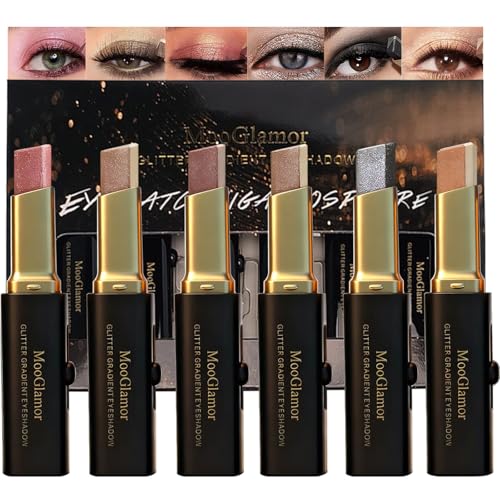 MooGlamor Lápiz de sombra de ojos de dos colores con degradado, impermeable y de larga duración, lápiz de sombra de ojos brillante suave para el maquillaje diario (Doble color-B)
