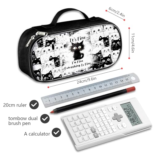Image of Kawaii Cat Pencil Case for Girls Boys, Animals Pencil Box for Kids Cat Pen Makeup Bag, Large Capacity Cats Pencil Pouch with Zipper Compartments for Office School