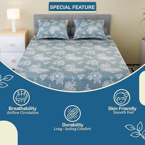 Image of Kuber Industries Cotton 180 TC Double Bedsheet With 2 Pillow Covers | Machine Washable Soft Bedsheet For Living Room, Home & Hotels | Lotus Fabio Print - Grey & White