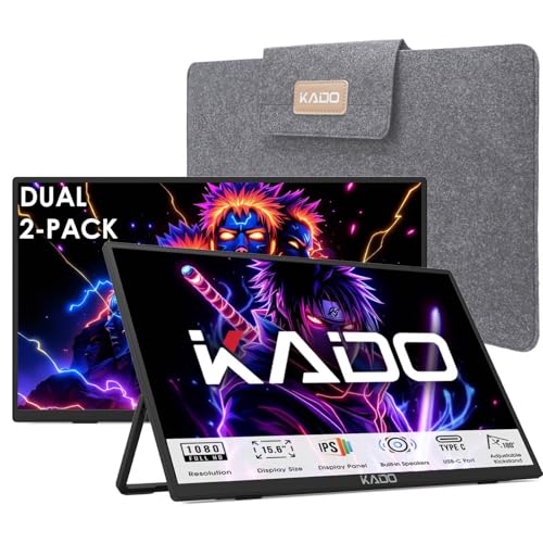 Image of Kado Dual Portable 2-Pack 15.6'' FHD 1080p Monitor Extender for Laptop | USB-C HDMI Office Ultra-Slim IPS Display, 180 Kickstand Built-in Speakers for PC, Mac, Dex, Tablet, Xbox, PS4 /PS5, Switch