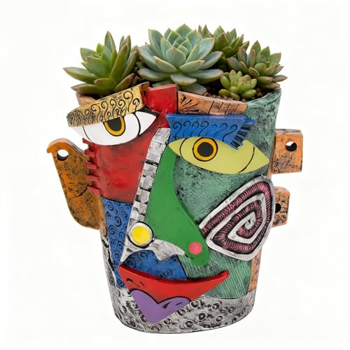 AquaLume Abstract Face Planters Pots - Whimsical Hand-Painted Ceramic Face Pot for Succulents Plants, Unique Planters for Indoor Garden Decor, Artistic Home & Office Desk Decoration