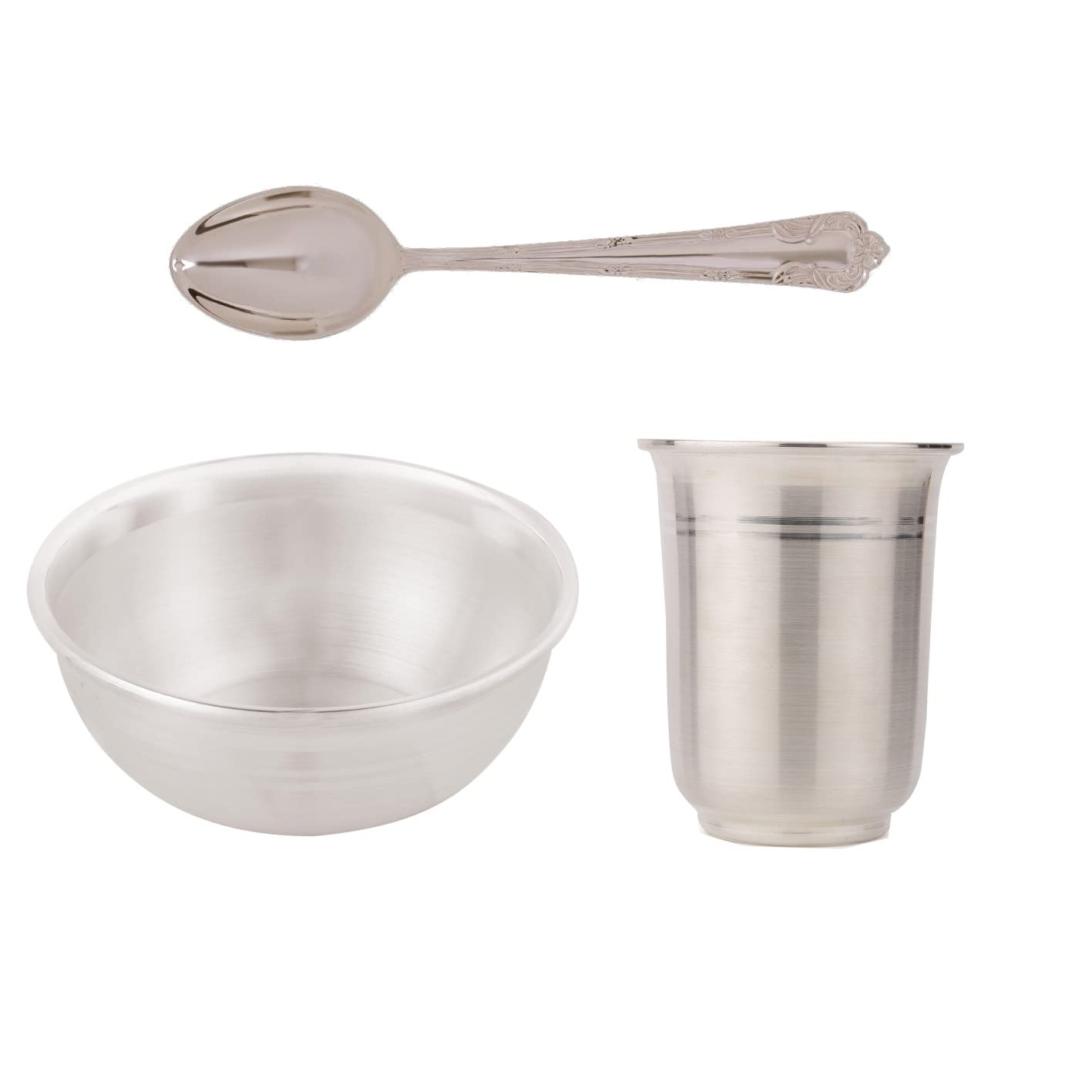 Osasbazaar Pure Silver Glass, Bowl and Spoon Set for Pooja, Dessert, Baby and Gifting - 90%-92.5% BIS Hallmarked