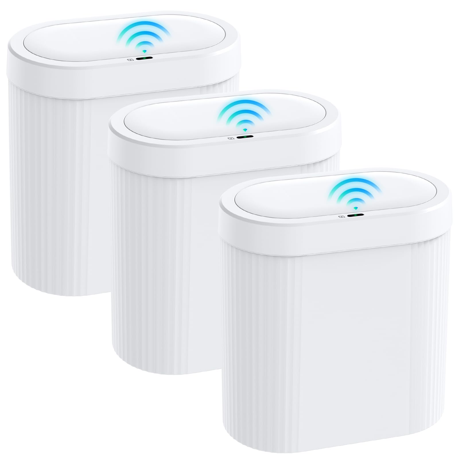 Photo 1 of jinligogo 3 Pack 5 Gallon Bathroom Trash Can with Lid, Automatic Motion Sensor White Trash Can, Touchless Slim Waterproof Garbage Bin for Kitchen, Bedroom, Office, and Bathroom